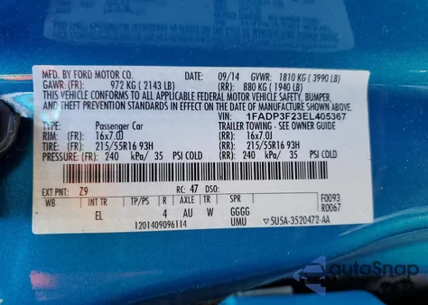 2014 Ford Focus Se из США, поврежденный, VIN 1FADP3F23EL405367